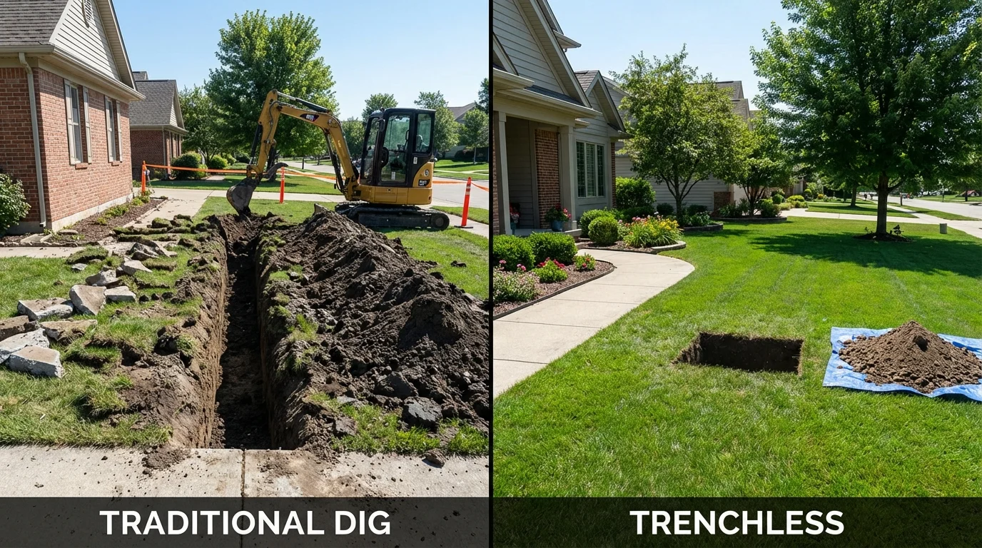Trenchless sewer repair with minimal yard damage versus traditional excavation in Gulfport, MS